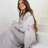 EMBELLISHED SLEEVE ABAYA DOVE GREY